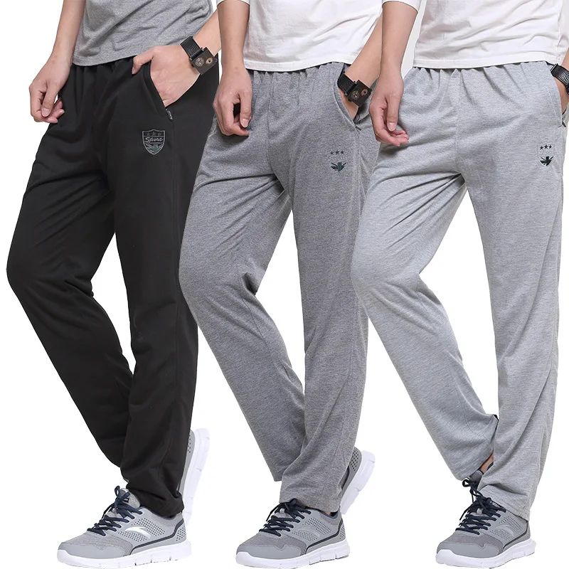 

Summer Breathable Sport Straight Pants Embroidery Slim Elastic Waist Pants Cotton Sweatpants Men Jogger Casual Pants Trousers