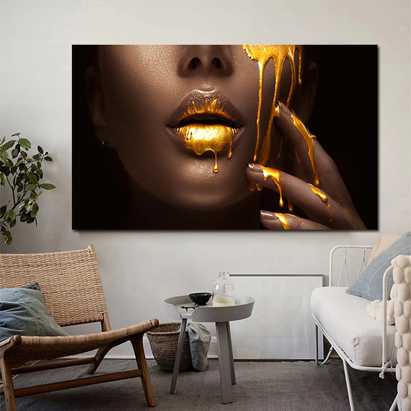 XINQI женское лицо с золотой жидкой холст картины 1 шт. большие настенные художественные картины для гостиной домашний декор плакаты принты
