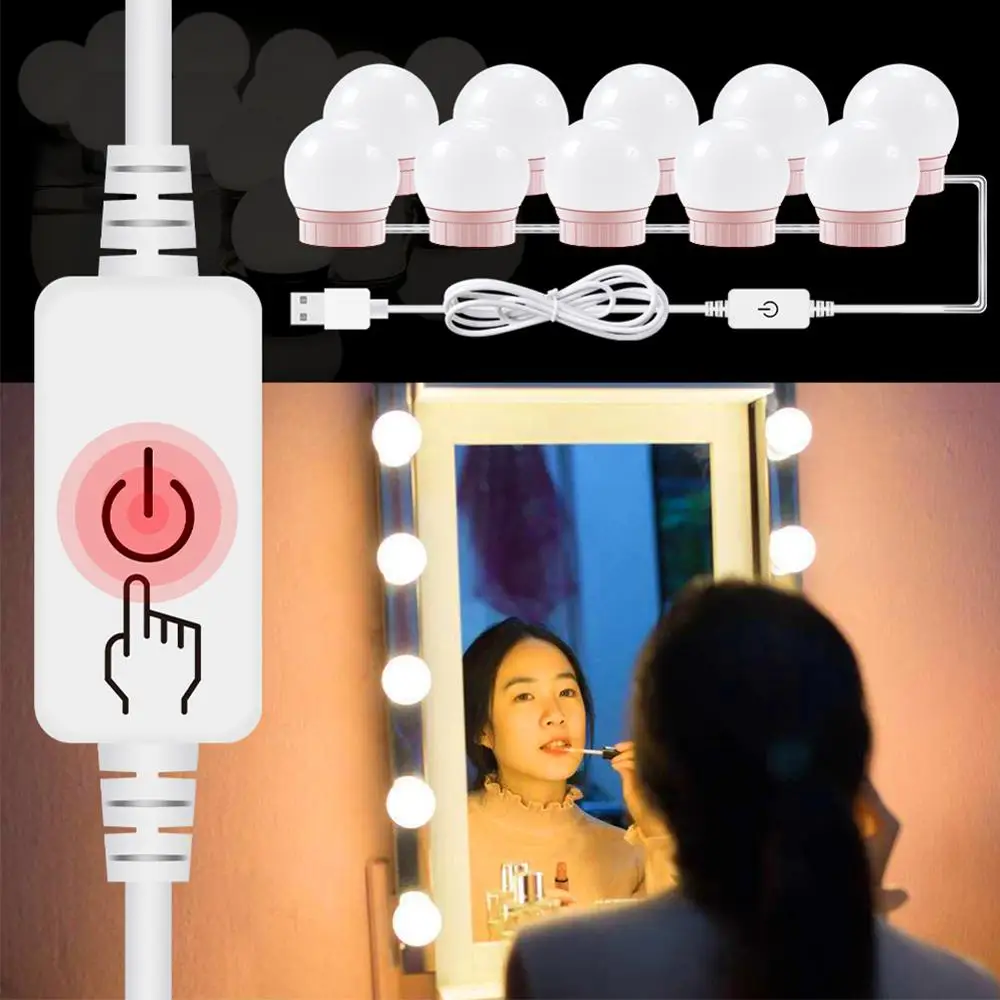 Светодиодный зеркало для макияжа с подсветкой лампочка голливудская группа ламп Плавная регулировкая яркости USB настенная лампа 6 10 14 лампочек комплект для туалетного столика