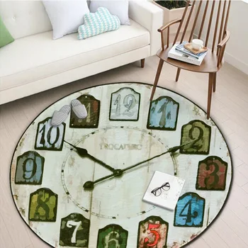 

Retro Digital Clock Doorway Round Carpet Anti-slip Floor Home Bedroom Decorative Small Rug Foot Pad Table Living Room Sofa Mat