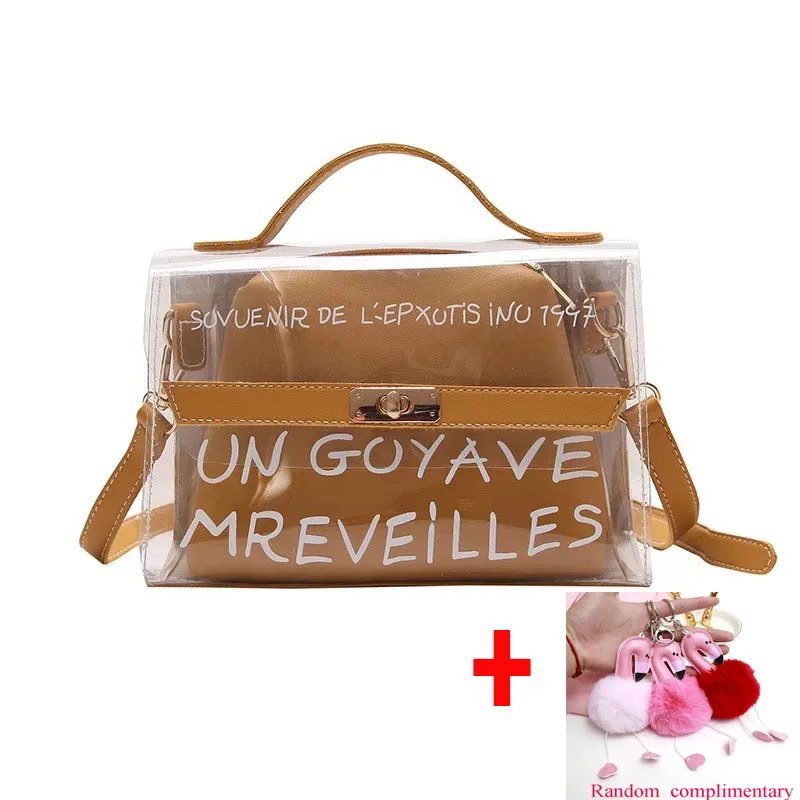 Brown 1 Femme sac прозрачная сумка в форме бочонка оранжевая ПВХ женская прозрачная сумочка твердая мягкая застежка женская сумка на плечо MS Прозрачная женская сумка - Цвет: Brown 1