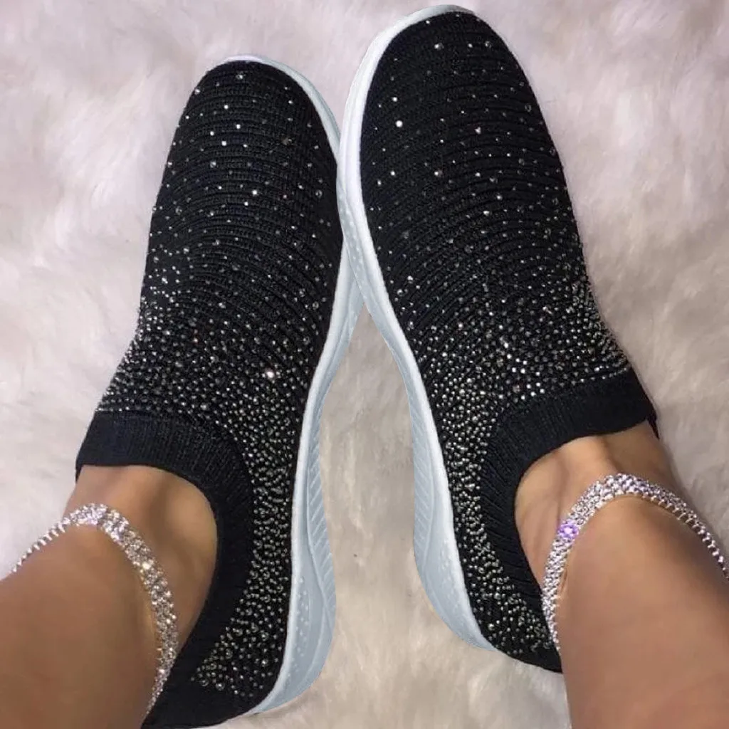 

Women's Ladies Ankle Flat Loafers Crystal Fashion Bling Sneakers Casual Shoes plus size 35-43 Fashion Women Casual Boat Shoes