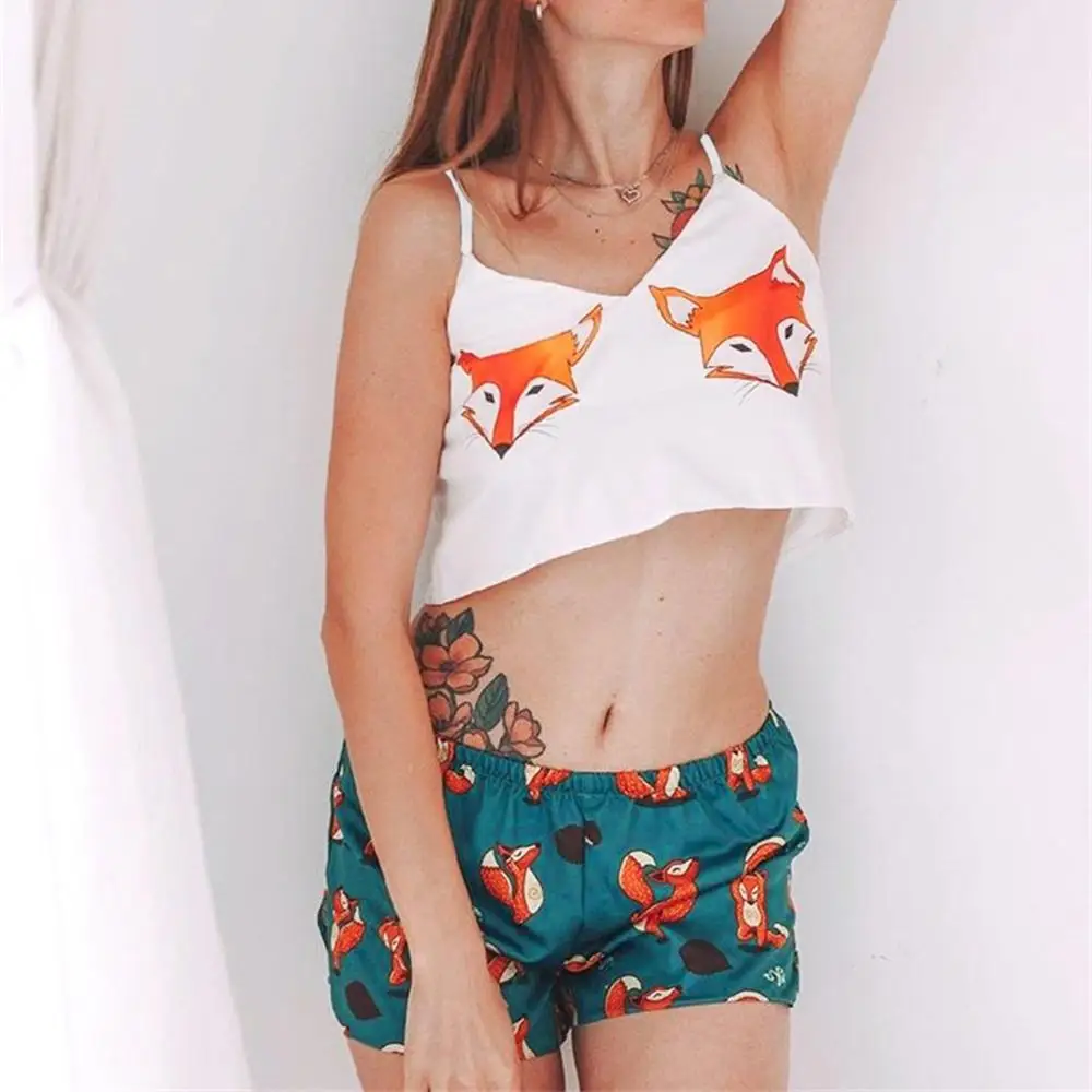 Fox print pyjamas ladies Clearance