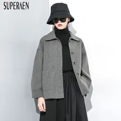 SuperAen, новинка 2019, зимняя однотонная шерстяная Женская куртка, свободный размер, модные женские куртки, повседневная женская одежда