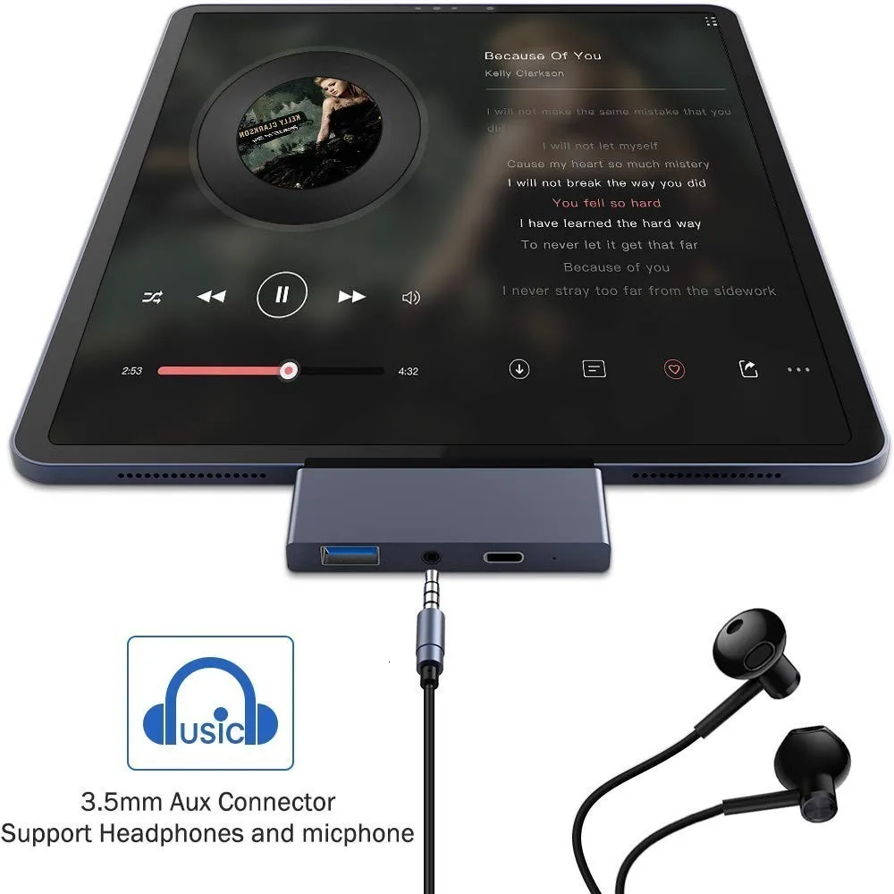 USB C концентратор для Ipad Pro type C адаптер ключ с 4K HDMI USB-C PD 60 Вт Зарядное устройство USB3.0 3,5 мм аудио разъем для наушников док-станция
