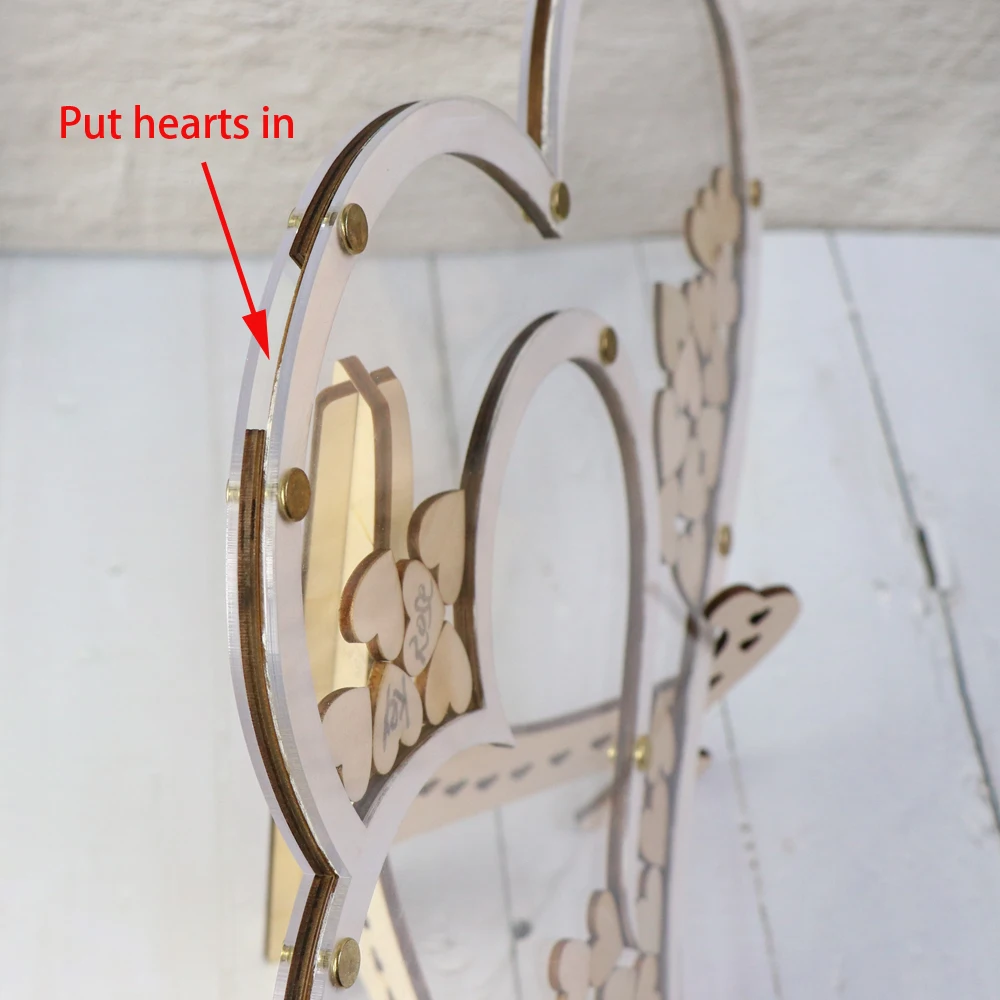 Double Heart shape Wedding guest book Decoration Rustic Sweet Heart Drop box Wedding drop box 3D Guestbook wooden box (7)