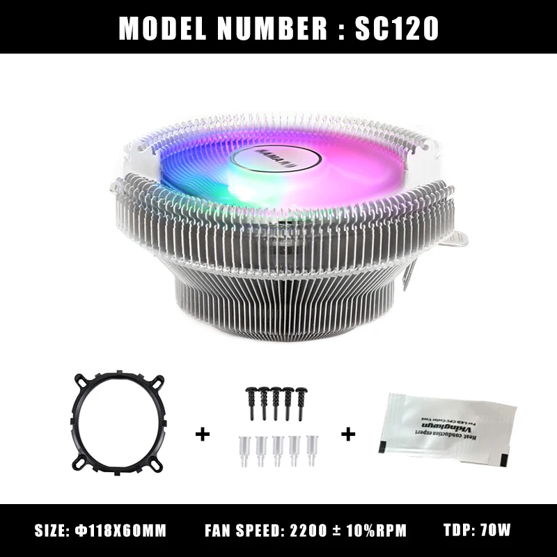 SAMA PC CPU Cooler Fan 120mm RGB 3 Pin For Intel LGA 1151 1155 1156 1366 775 AMD AM2 AM3 AM4 CPU Processor Cooler with Socket