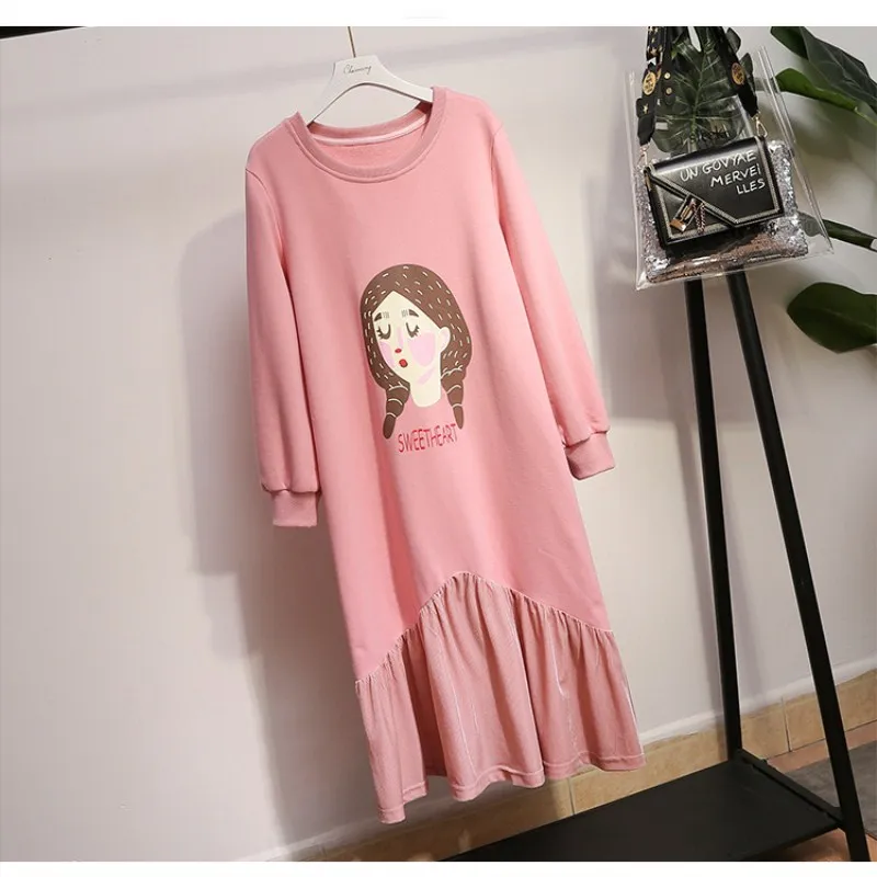 DHfinery, свободный крой, большой размер, XL-4XL, для женщин, осень, зима, Толстовка для груди 112-136 см, розовое платье, толстовка, H276