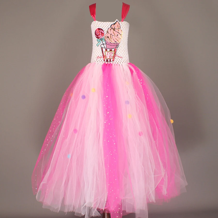 Ice Cream Sweet Candy Girls Tutu Dress with Hair Bows Kids Birthday Tutu Costume Pageant Princess Gown Dress Lollipop Dress (9)