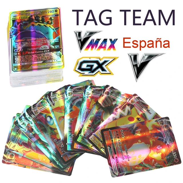 Cartas de Pokémon en español, GX, VMAX, VMAX, TAG, juego de cartas de equipo, Batalla, comercio, juguete para niños