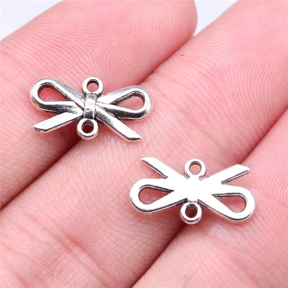 

WYSIWYG 40pcs 16x8mm Bow-Knot Connector Charms For Jewelry Making DIY Jewelry Findings Antique Silver Color Zinc Alloy Charms