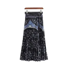 Новые женские плиссированные юбки РЕТРО ПРИНТ лодыжки длина регулируемая черная юбка элегантное платье с запахом повседневные длинные юбки для женщин