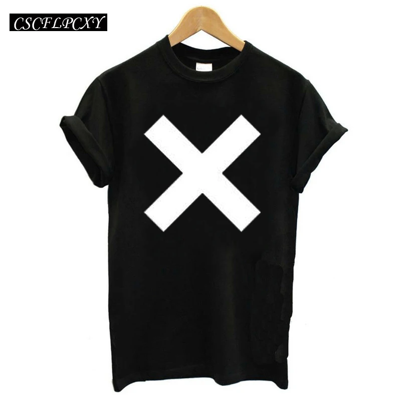 Женская хлопковая Футболка X Cross Print повседневная хипстерская футболка для