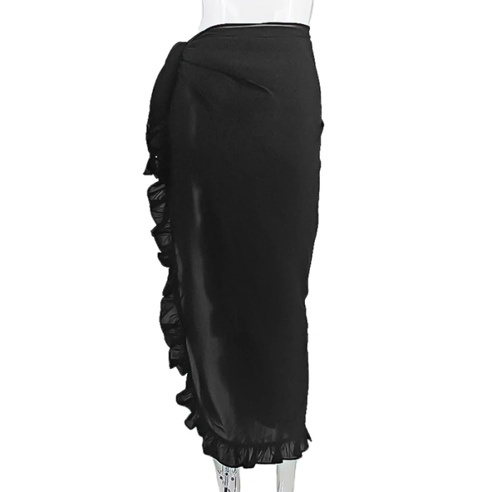 Женщины прикрывают юбки Ruffled Hem Sheer Повседневная пляжная юбка для лета-MX8