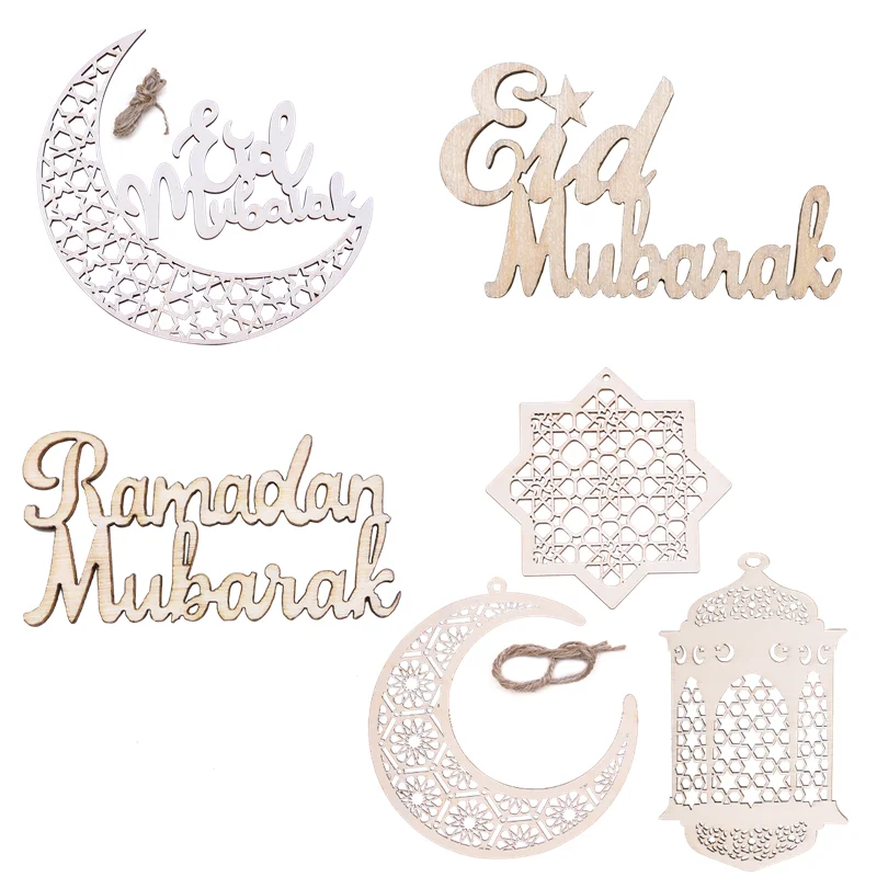 

Eid Mubarak wooden craft Islamic Muslim DIY Alphabet wood Ornament Ramadan Mubarak Festival Scene Props Party Supplies