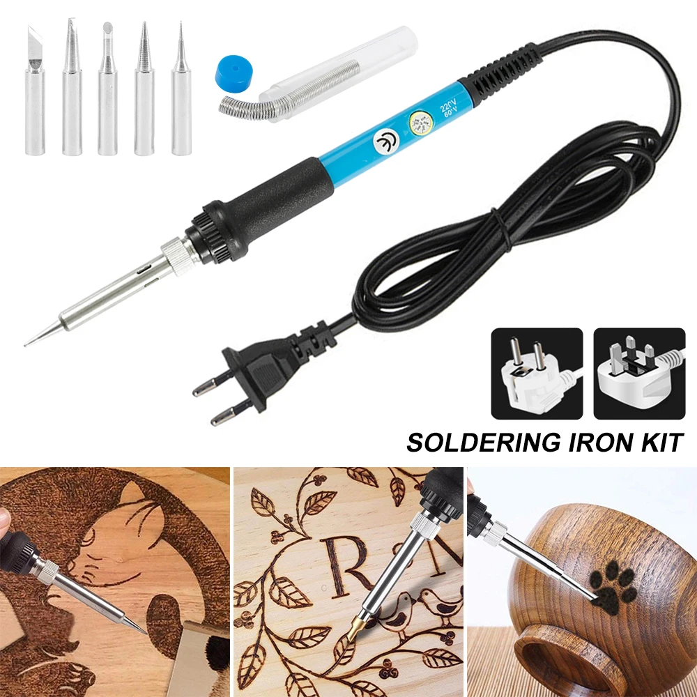

New Adjustable Temperature Electric Soldering Iron 220V 60W Welding Solder Rework Station Heat Pencil Tips Repair Tool Kit
