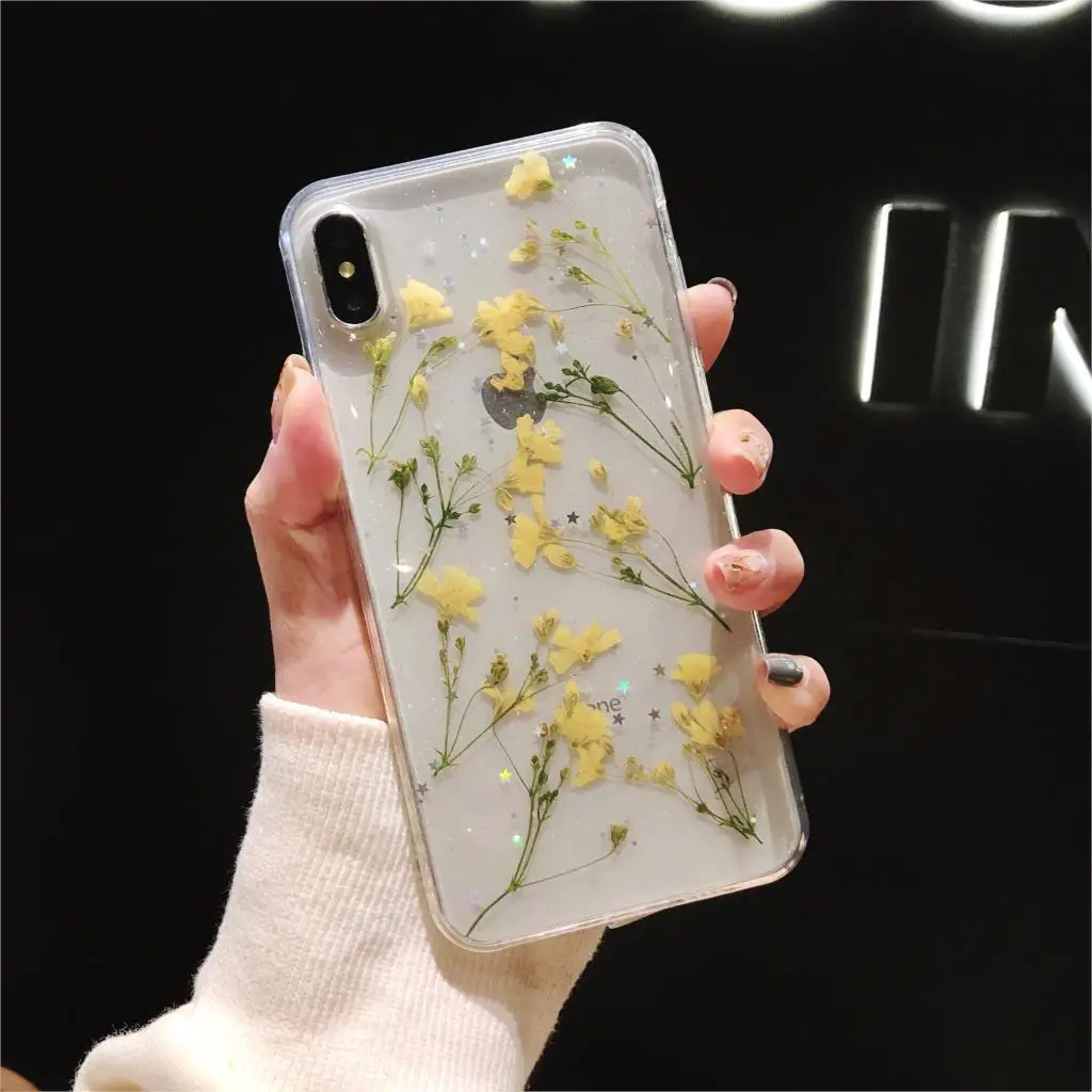 Для iphone X xs max XR чехол настоящий высушенный цветок ручной работы прозрачный прессованный Телефон чехол для iphone 6 7 8 Plus Мягкий ТПУ задняя крышка Капа