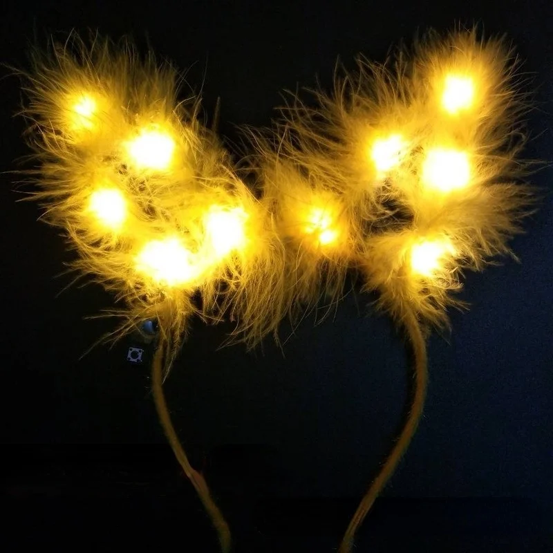 

20pcs Women Girls Plush Feather Rabbit Ears LED Light up Bunny Headband Christmas Hair Accessories Birthday Wedding Cosplay