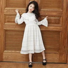 Качественная одежда для девочек; ажурное кружевное платье принцессы для маленьких девочек; осеннее хлопковое пляжное платье с длинными рукавами; детская одежда