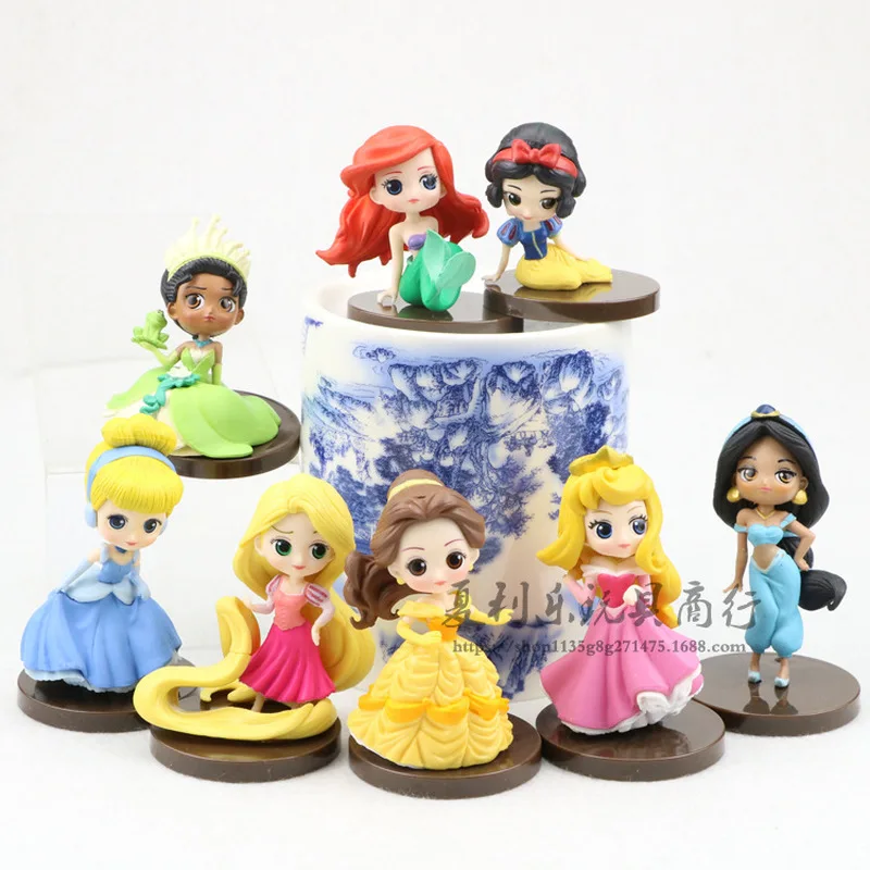 

8pcs/Set Disney Princess Toys Cute Anime Cartoon Princess Action Figures Mermaid Cinderella Snow White Dolls Models 6-8cm