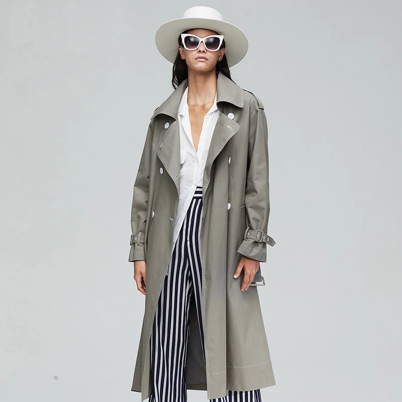 Women Long Trench Coat OL Style High Quality Long Sleeve Coat Classic Women Trench Coat With Belt Cotton Trench Streetwear