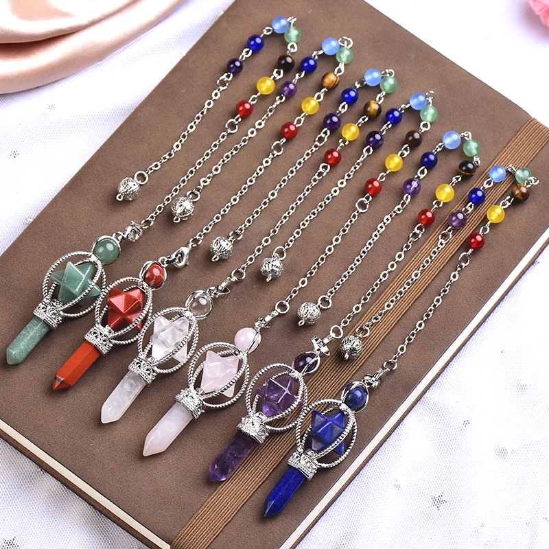 1PC Natural Crystal Small Merkaba Pendulum Pendants Star Class Hexagon Pillar Scepter Reiki Healing Stone Men Women Jewelry Gift 2