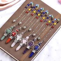 1PC Natural Crystal Small Merkaba Pendulum Pendants Star Class Hexagon Pillar Scepter Reiki Healing Stone Men Women Jewelry Gift 2