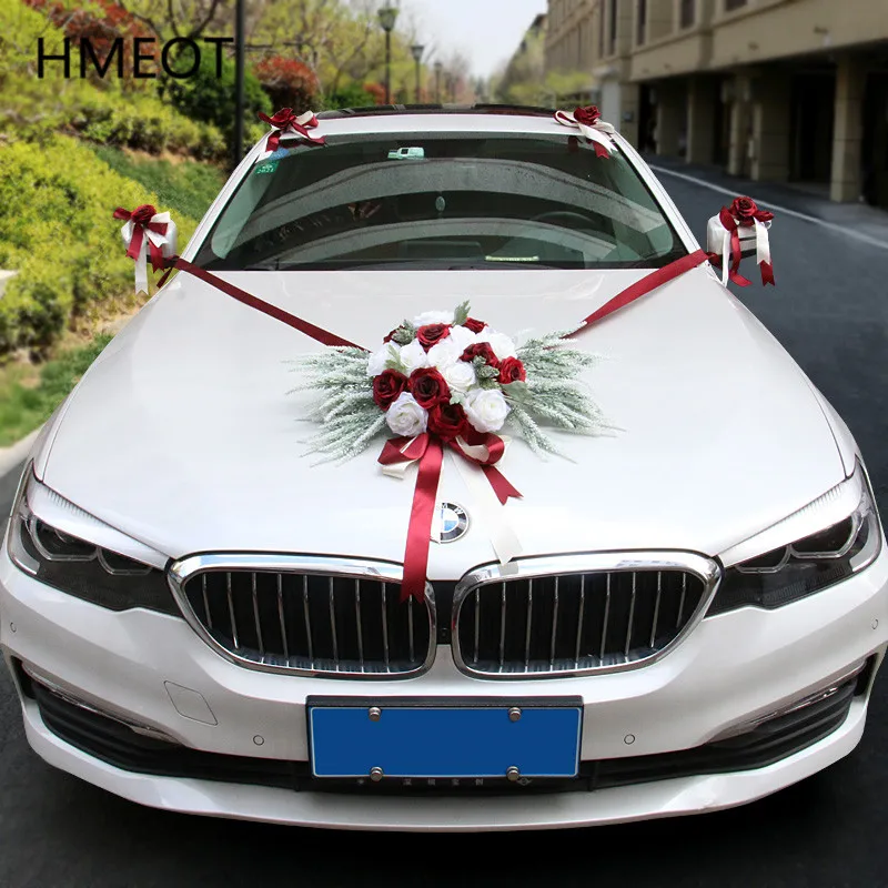 Wedding Car Decoration Artificial Flowers White Wedding Car