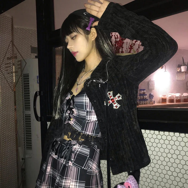 Japan Designer Gothic Punk Knitted Open Stitch Y2k Hot Girl