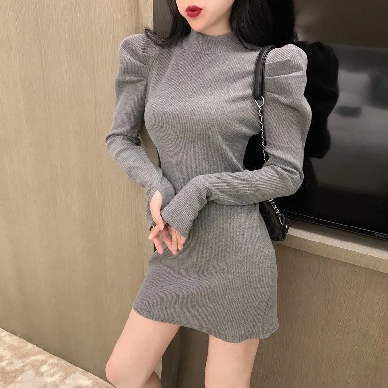 Qweek Autumn Knitted One-piece Dress 