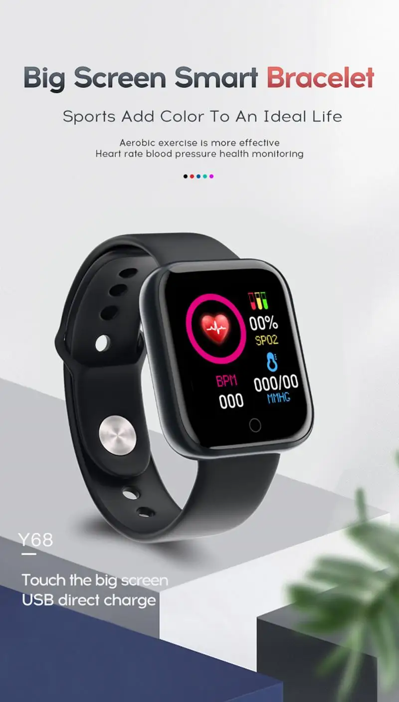Y68 Sports Smart Watch Waterproof Watches Oxygen/distance/calories/alarm/sleep Monitoring/find Phone Monitor Smartwatch