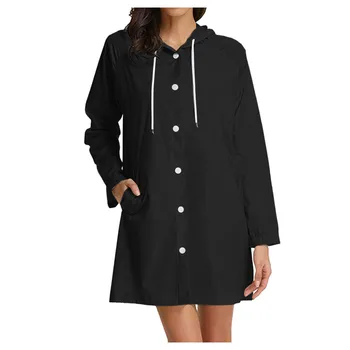 

Outerwear & Coats Jackets Womens Solid Rain Jacket Outdoor Plus Size Waterproof Hooded Windproof Loose Coat New Fashion #910