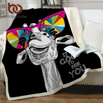

BeddingOutlet Funny Giraffe Sherpa Blanket Animals Blankets For Beds Rainbow Sunglasses Soft Fluffy Blanket Orangutan Bedding