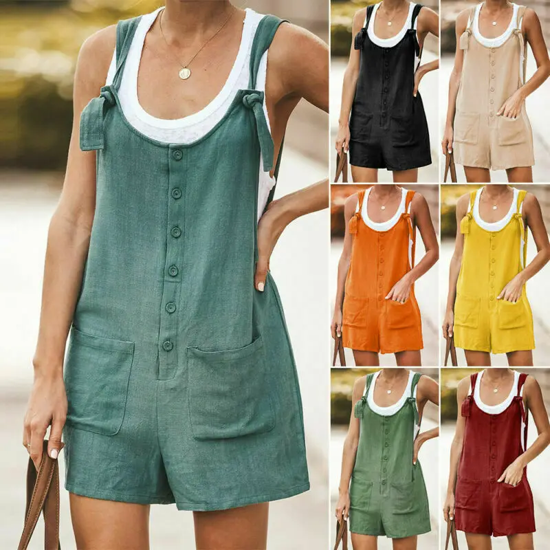 Unifizz Womens Summer Siamese Linen Cotton Jumpsuit Dungarees Pocket Shorts Trousers Playsuit Overall Pants | Женская одежда