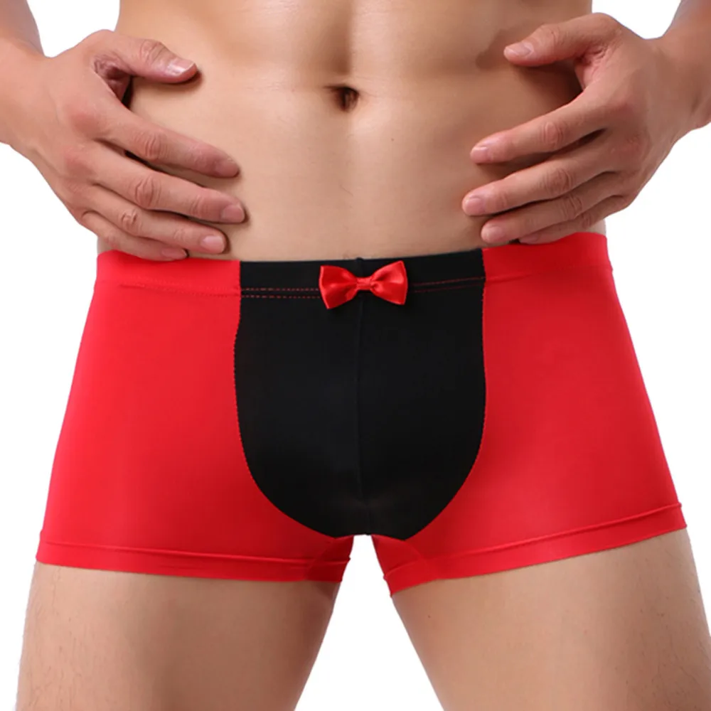 Новое мужское нижнее белье для джентльмена, сексуальные трусы-боксеры с бантом, лоскутные контрастные шорты, забавные трусы с мешочком, masculina P - Цвет: Красный