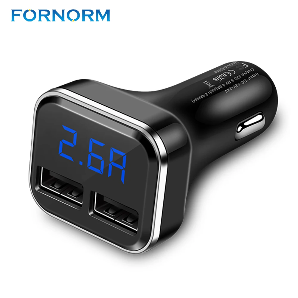 FORNORM устройство для автомобиля с двумя портами USB Зарядное светодиодный Дисплей