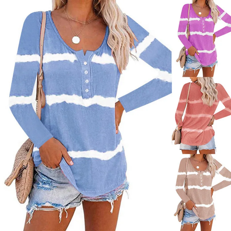 

7 Color Fall/winter New Striped Shirt Ladies Blouse Printing Long Sleeve Pullovers Casual Shirt O-neck Top Women Sweatshirt