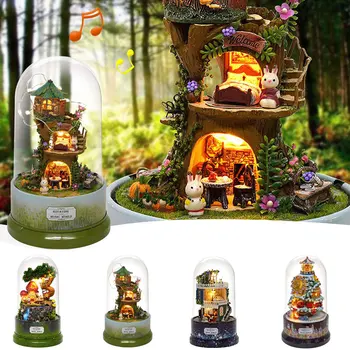 

DIY Music Dollhouse Miniature Plastics Puzzle Music Box Rotating Mini House DIY Music Box High-Performance Collectibles