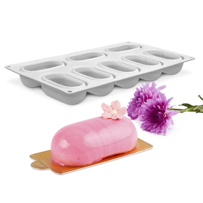 

FUNBAKY 8 Cavity Oval Shape Silicone Cake Mold For Baking Decorating Tools Mousse Dessert Moulds Forms