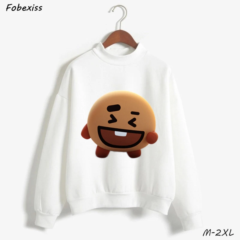 Kpop BT21 толстовки kawaii Мультфильм Белый О-образный вырез свитера размера плюс толстые свободные пуловеры осень зима модные женские толстовки