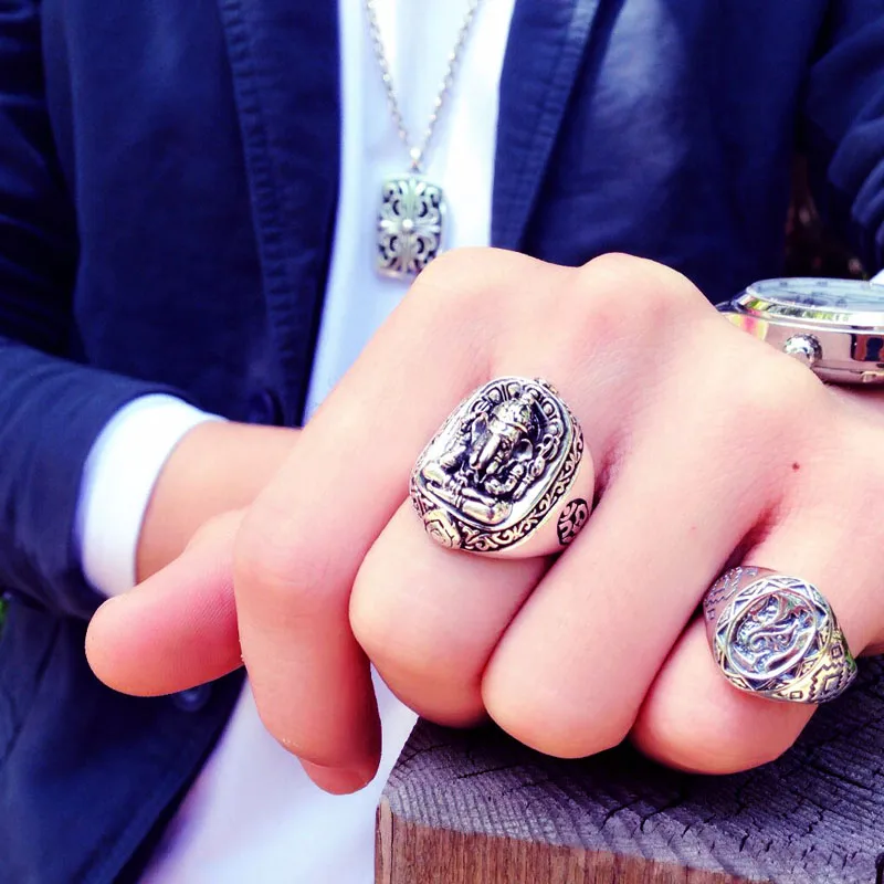 

925 Sterling Silver Thailand Silver Elephant Ganesha Men's Ring India Jewelry Gift for Boyfriend