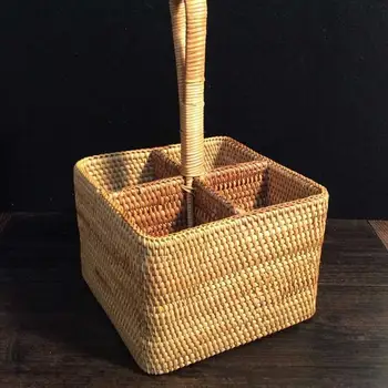 

1PC Rattan Woven Storage Basket Tea Table Storage Basket Handmade Storage Box Remote Control Red Wine Storage Rack