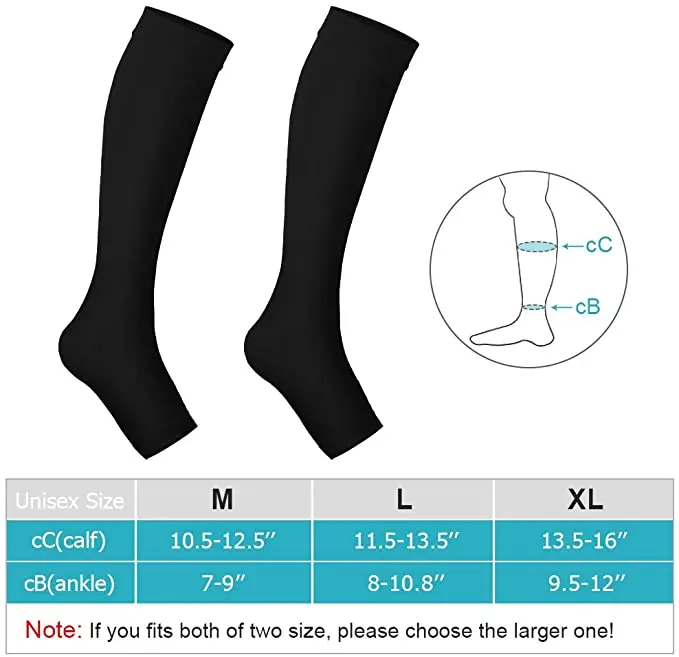 Compression Socks Medical Calf Varicose Veins Shaping Graduated Pressure Elastic Open Toe Knee High S-XL