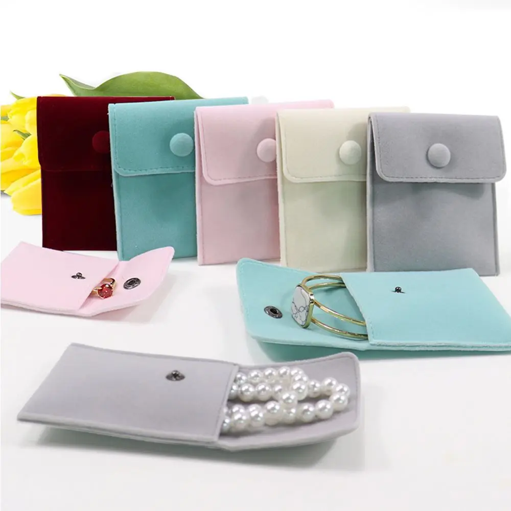 

1PC Jewelry Packaging Bag Snap Fastener Superior Soft Velvet Gift Bracelet Necklace Wrapping Bag Earrings Ring Storage Pouch