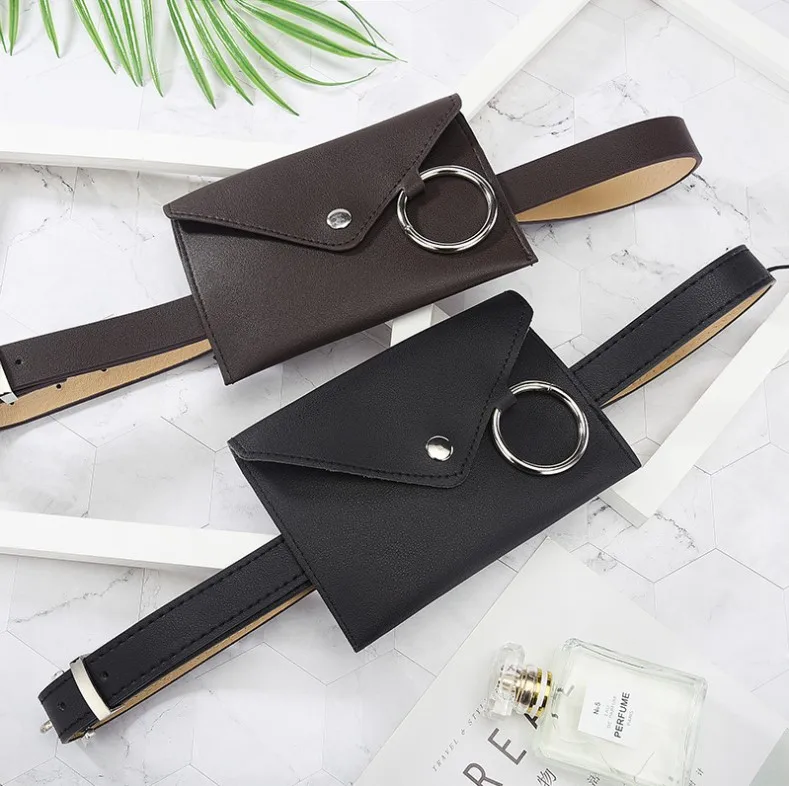 2018 wholesale fashion women's leather waist bag mini mobile phone storage bag with belt