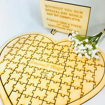 

Personalized Customized Wedding Wood Guest Book Love Heart Puzzle Jigsaw wedding day Alternative reception party favors