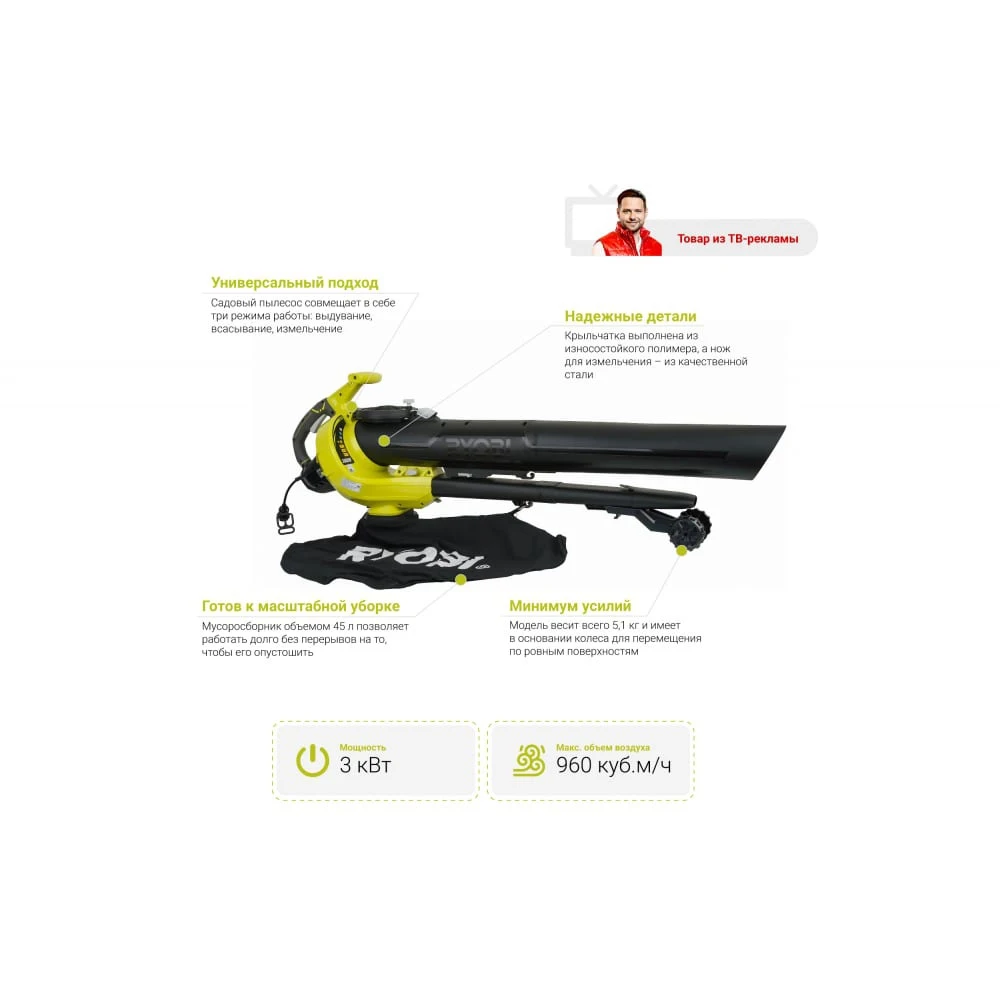 Garden Vacuum Cleaner Ryobi Rbv3000cesv 