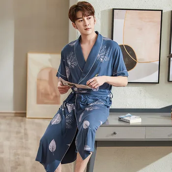 

Men's night robe soft thin knitted modal plus size night dress women's night gown men's robe
