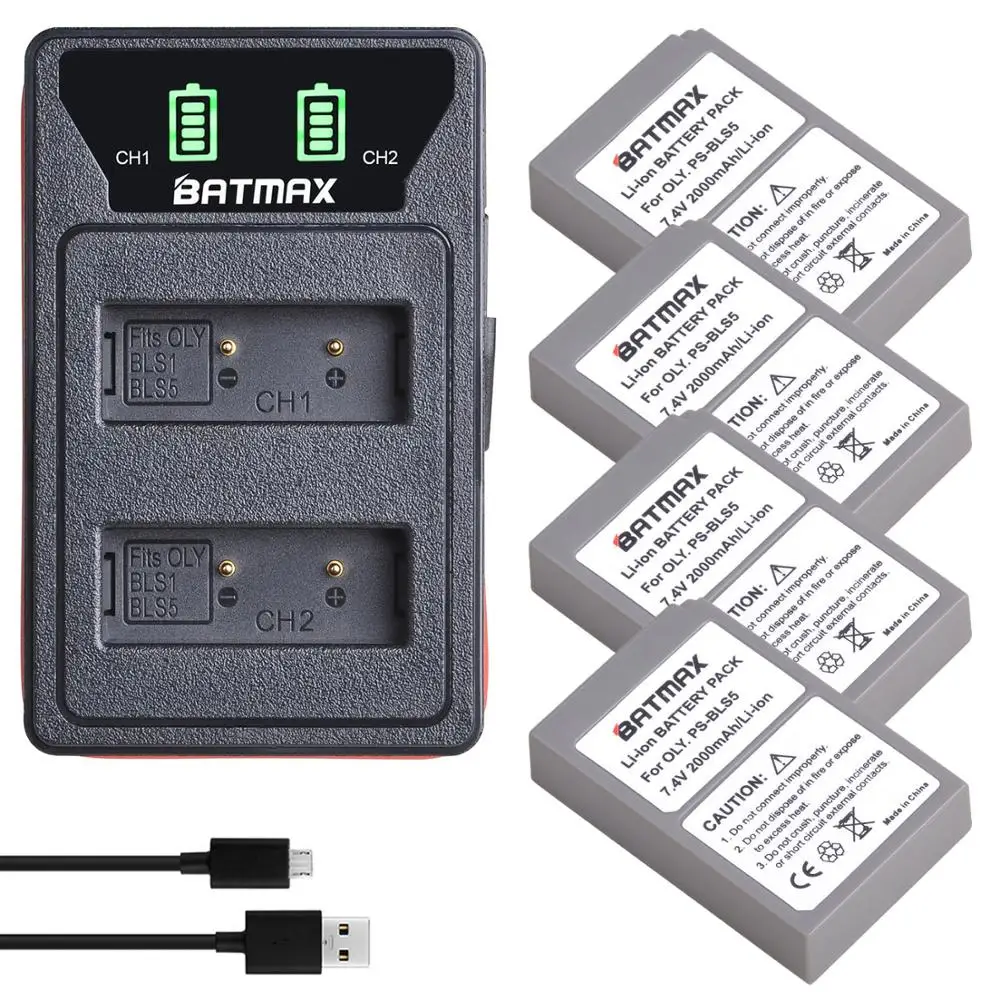 Аккумулятор Batmax для Olympus BLS5 новый светодиодный аккумулятор с двойным зарядным