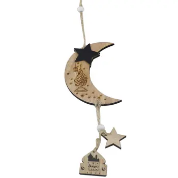

1pc Eid Mubarak Desktop Adornment Hollow Wooden DIY Ramadan Festival Home Decoration Moon Wooden Craft